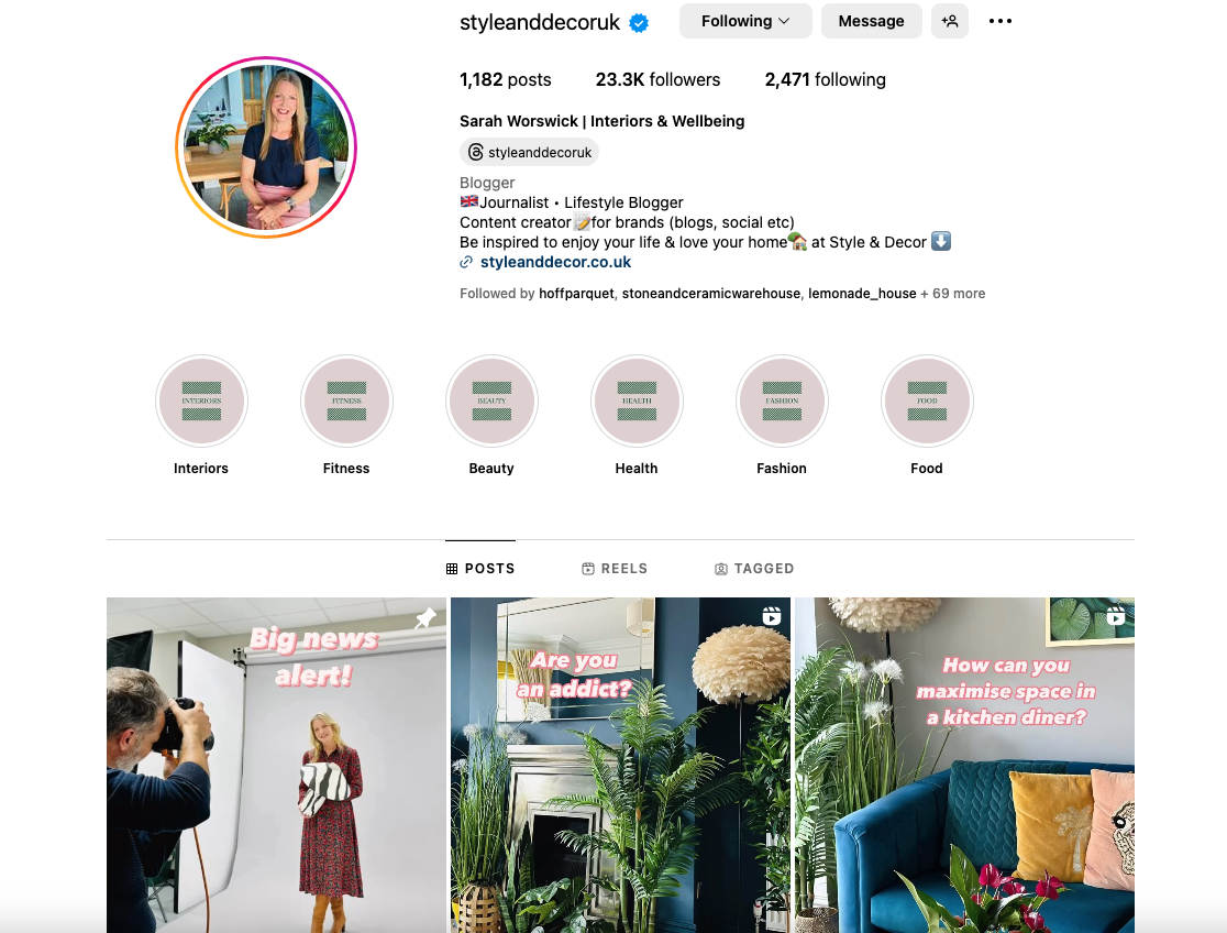 Style & Decor influencer Instagram account