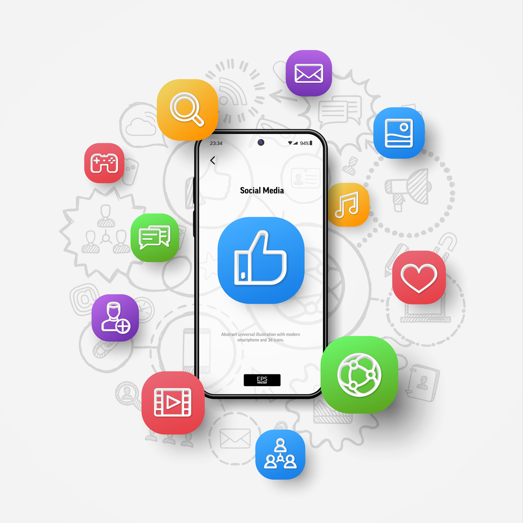 Various social media icons representing different platforms